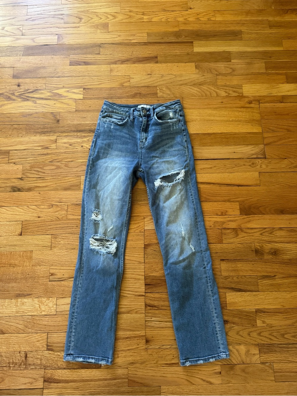 Straight Leg Distressed Women’s Jeans - Light Blue